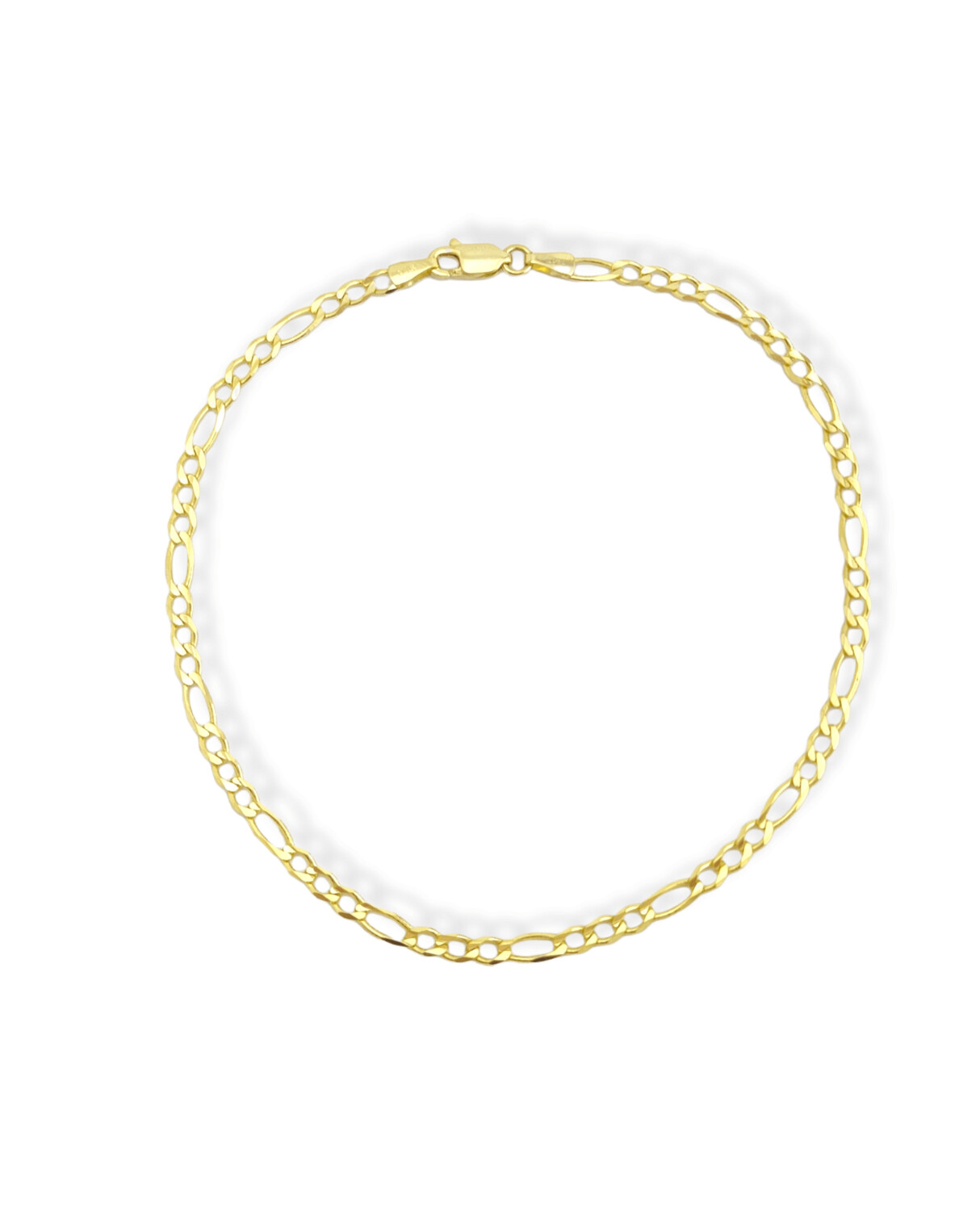 Polished Semi-Solid Figaro Link Anklet in 14K Gold - 10"