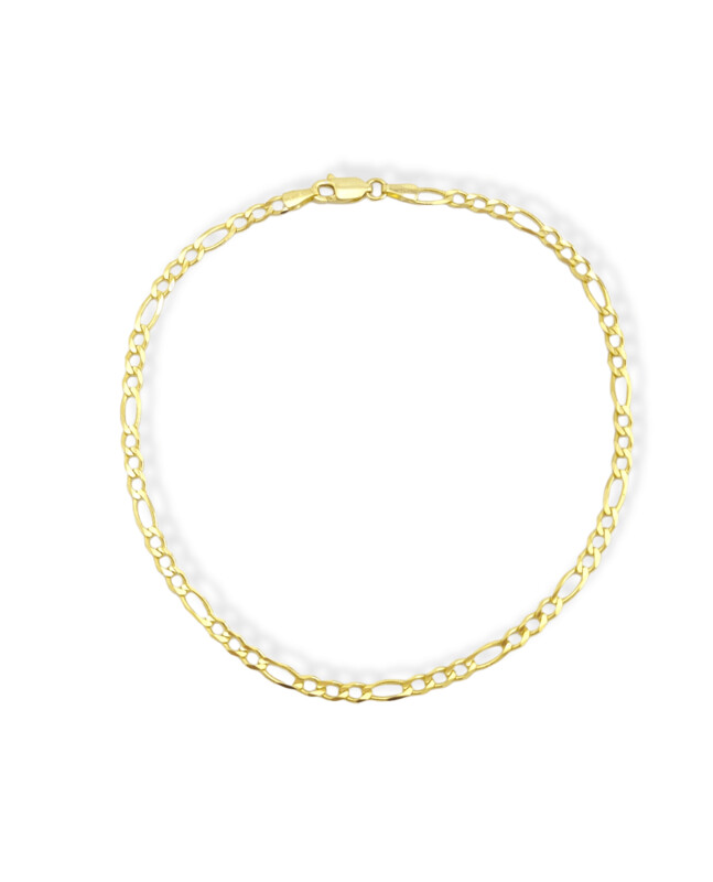 Polished Semi-Solid Figaro Link Anklet in 14K Gold - 10"