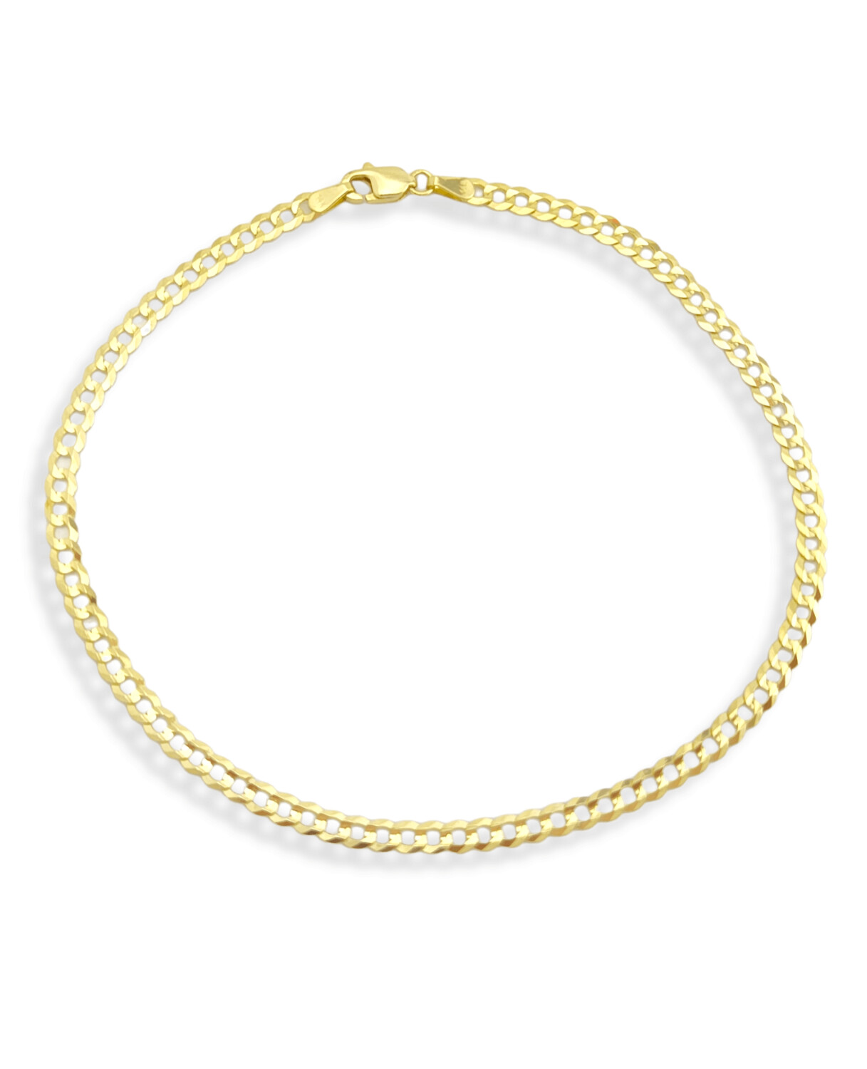 Semi-Solid Curb Chain Anklet Bracelet in 14K Yellow Gold - 10