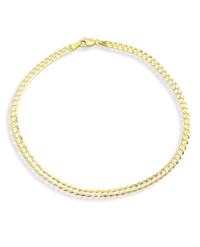 Semi-Solid Curb Chain Anklet Bracelet in 14K Yellow Gold - 10"