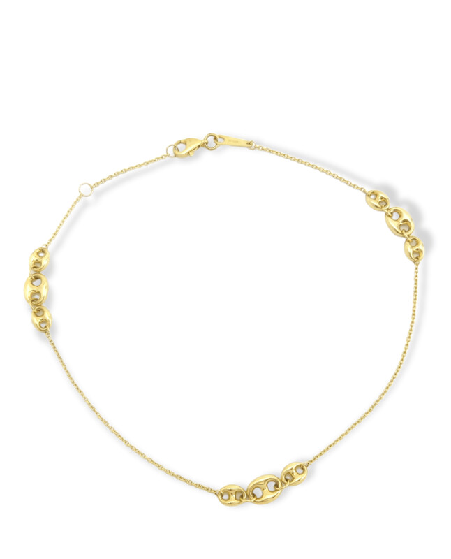 Cable Chain ankle bracelet in 14k yellow Gold 10" to 11"