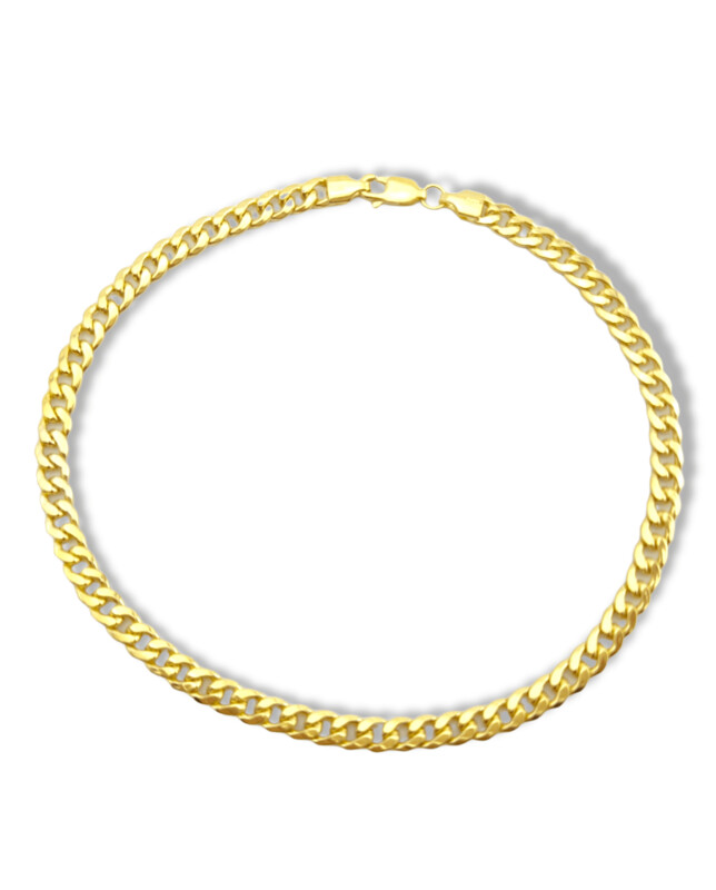 Semi-Solid Cuban Curb Chain anklet Bracelet in 14K Gold - 10"