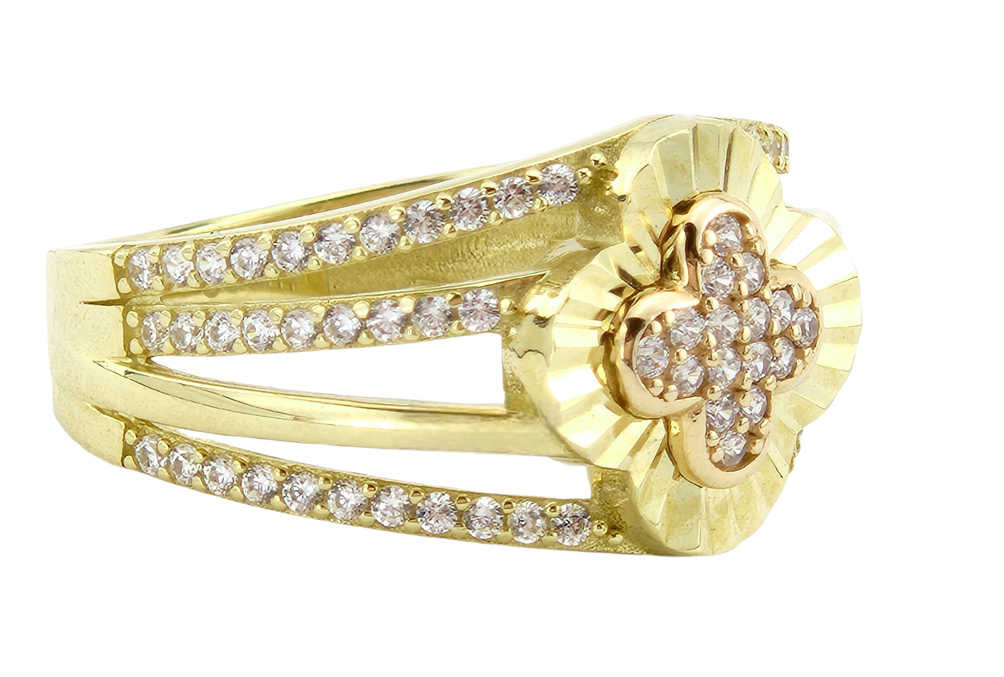 Flower shape two-tone women ring in 14k