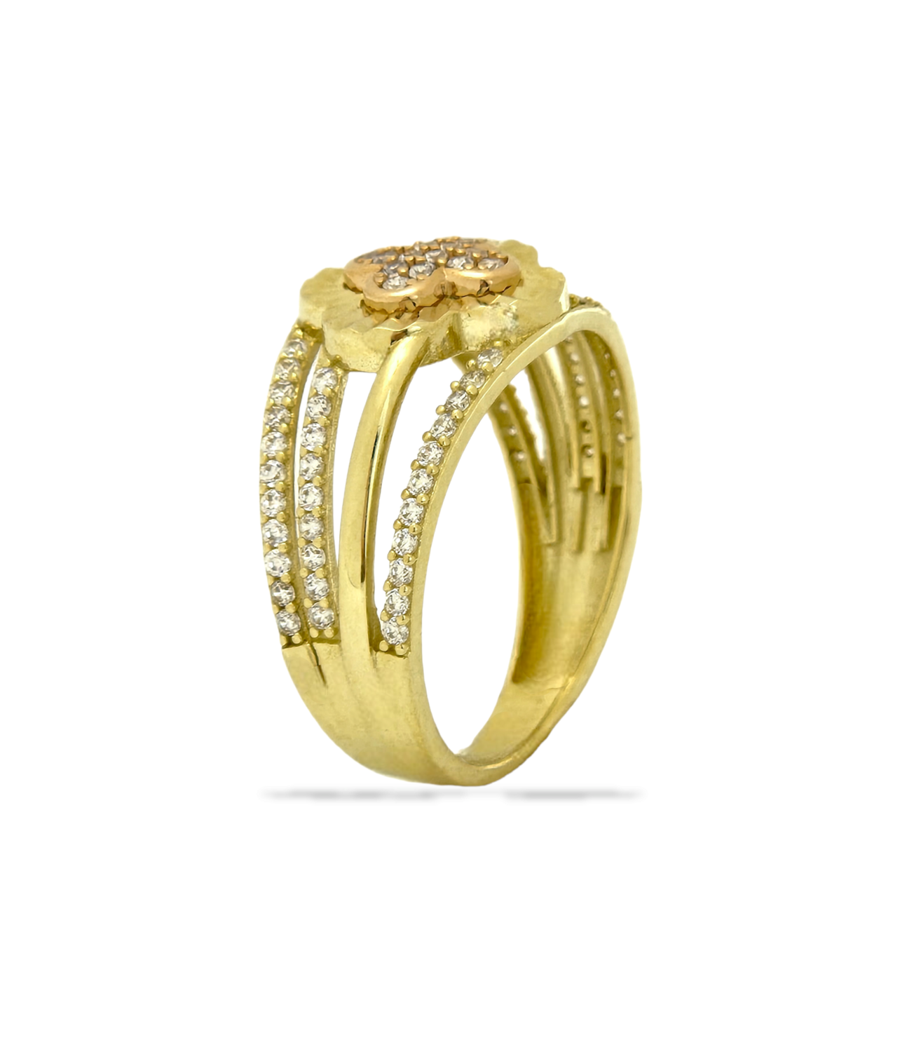 Flower shape two-tone women ring in 14k