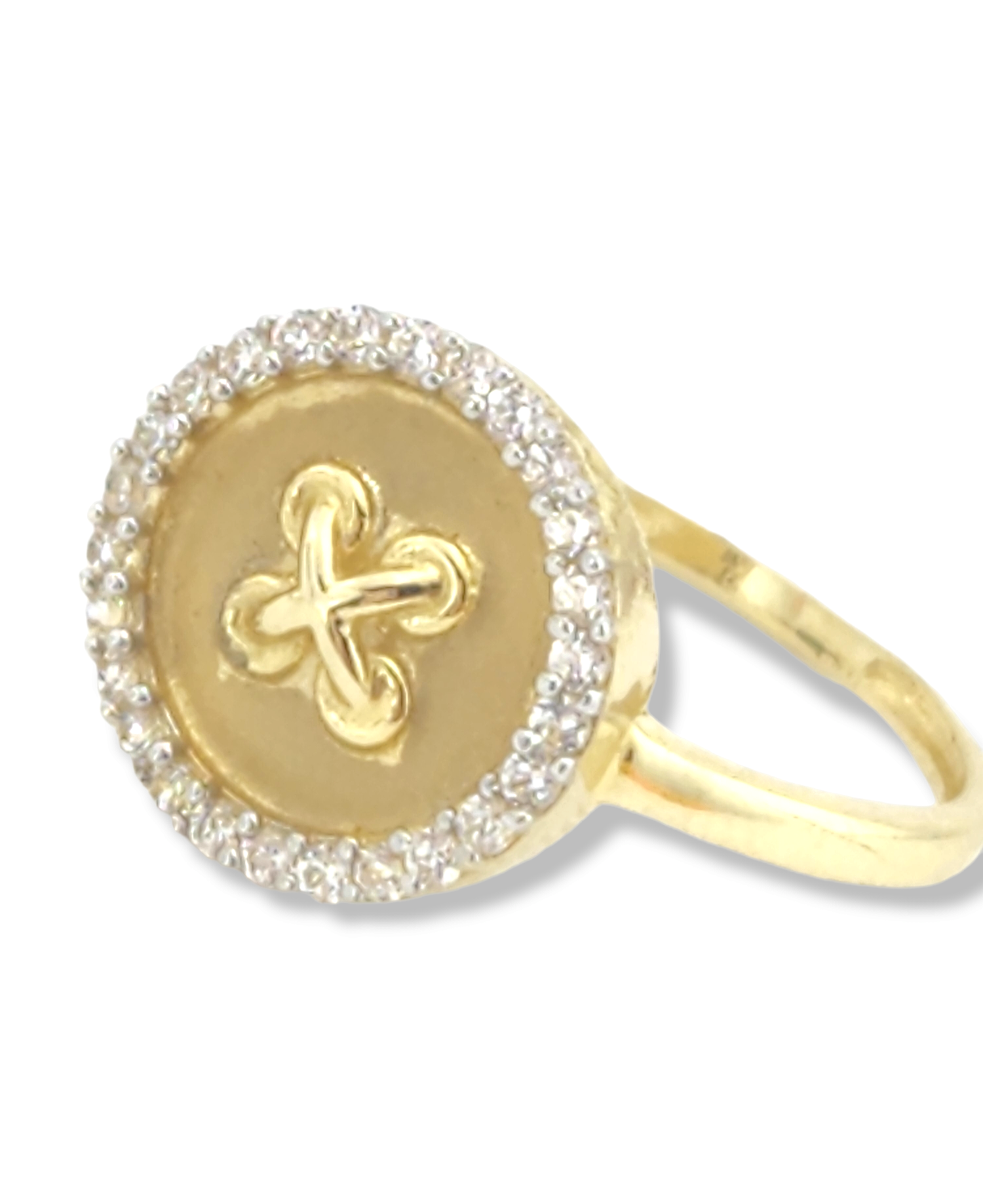 Button with holes stitches style women ring in 14k Yellow gold