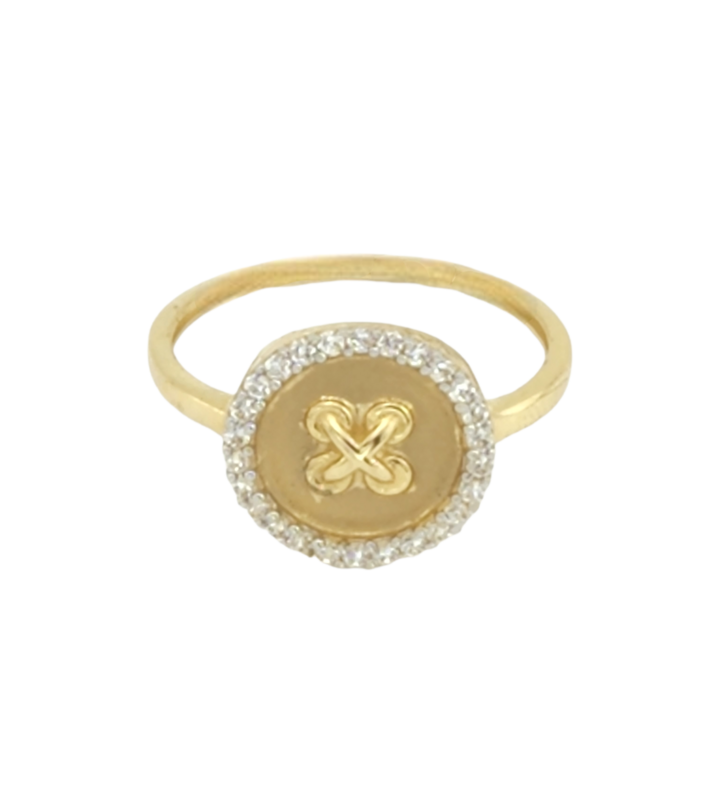 Button with holes  stitches style women ring in 14k Yellow gold