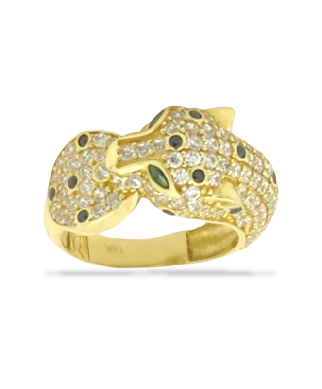 Accent Panther Statement Ring in 14k Gold