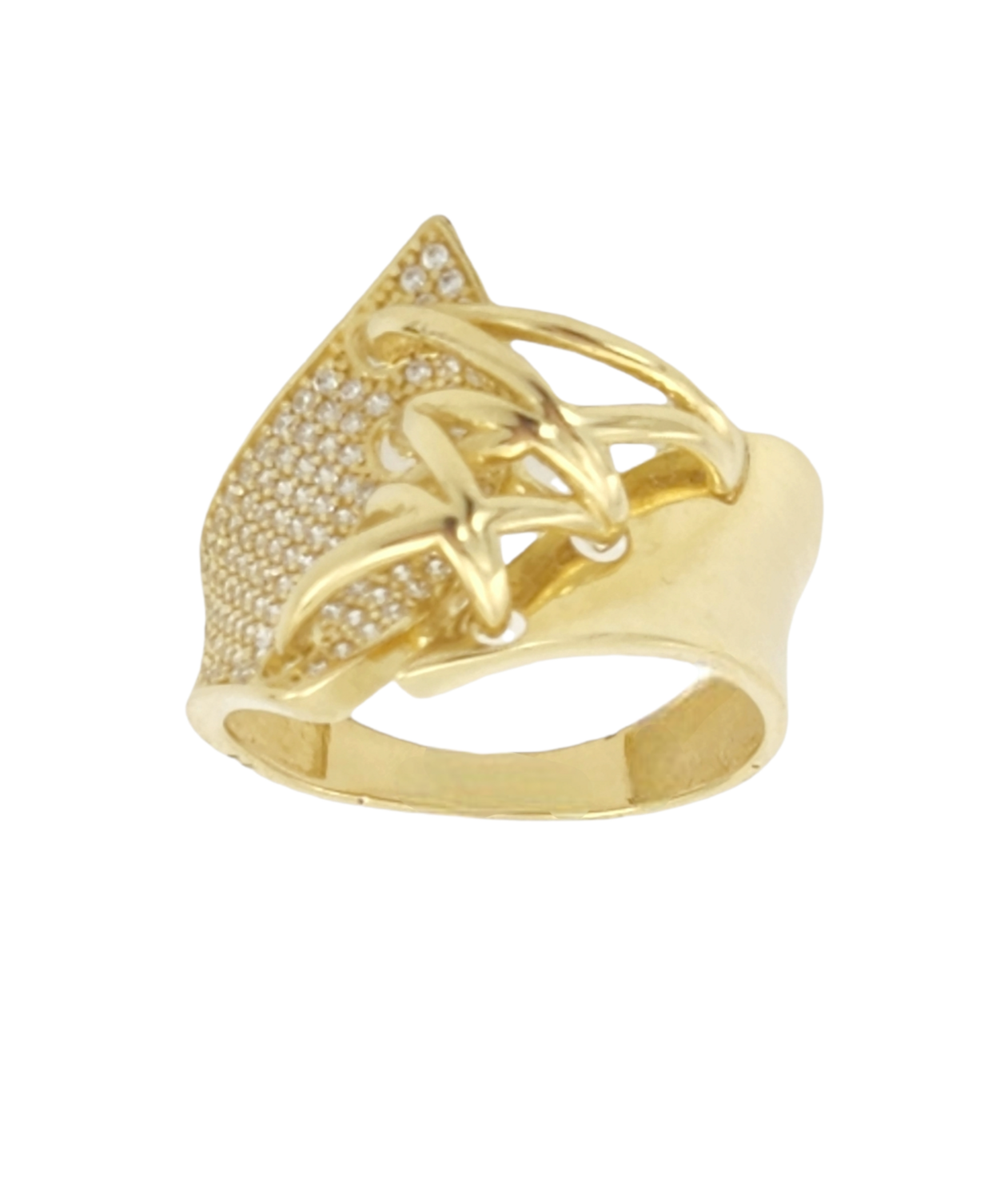 Laces style women's ring in 14k yellow Gold