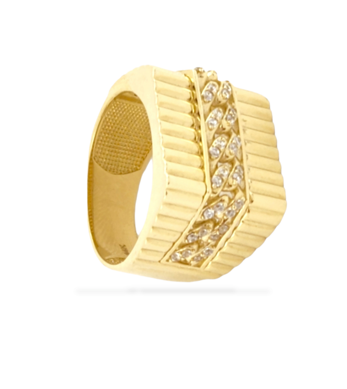 Trending  Men's white CZ. cuban links design Ring in 14k Yellow Gold
