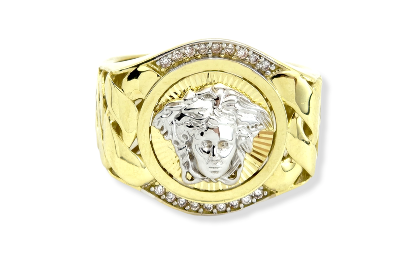 Men's Meduza and cuban links design ring in 14k Two-tone Gold