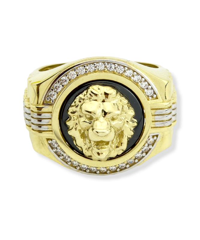 Men's Onix with Lion ring in 14k  Gold