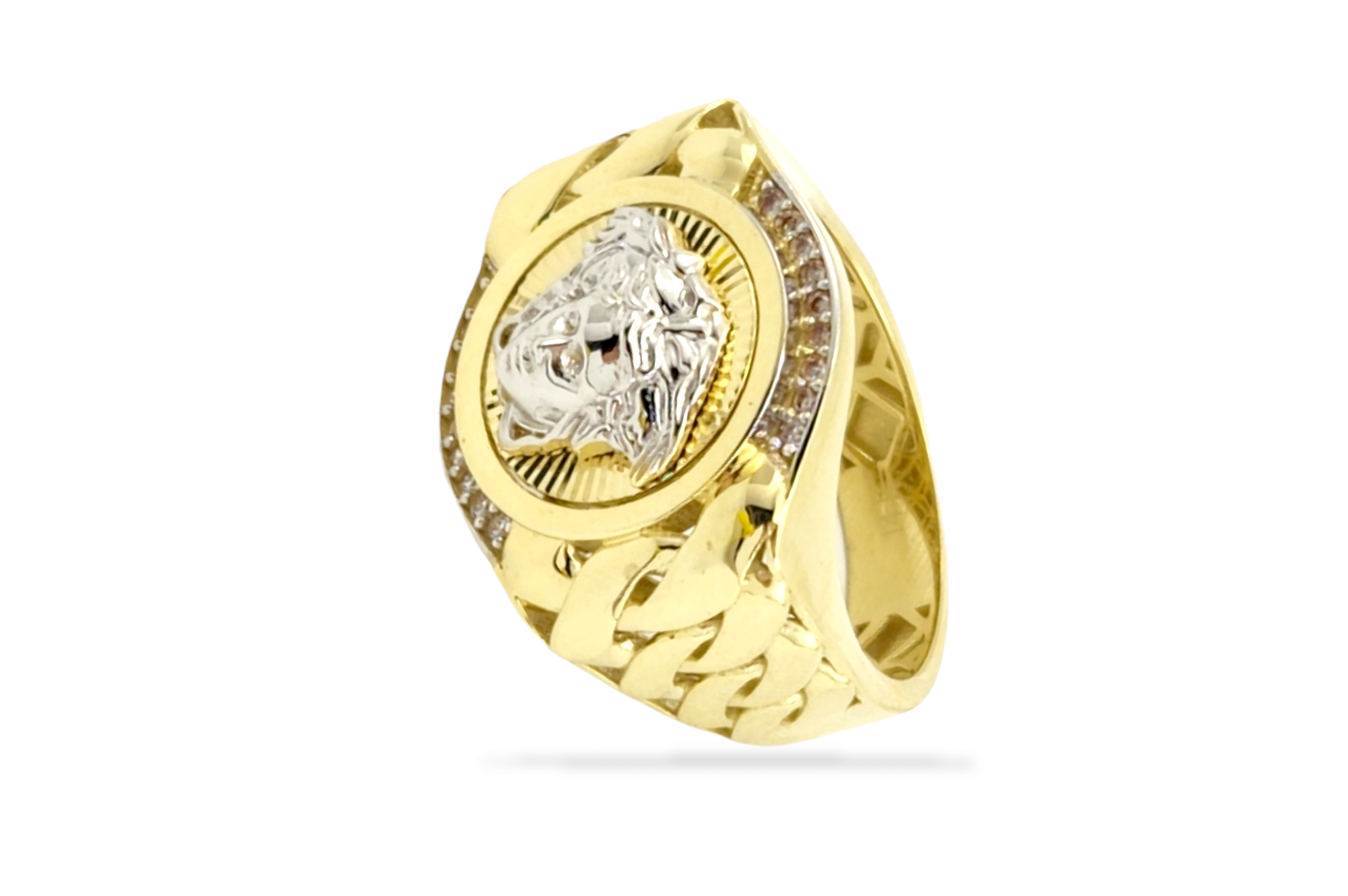Men's Meduza and cuban links design ring in 14k Two-tone Gold