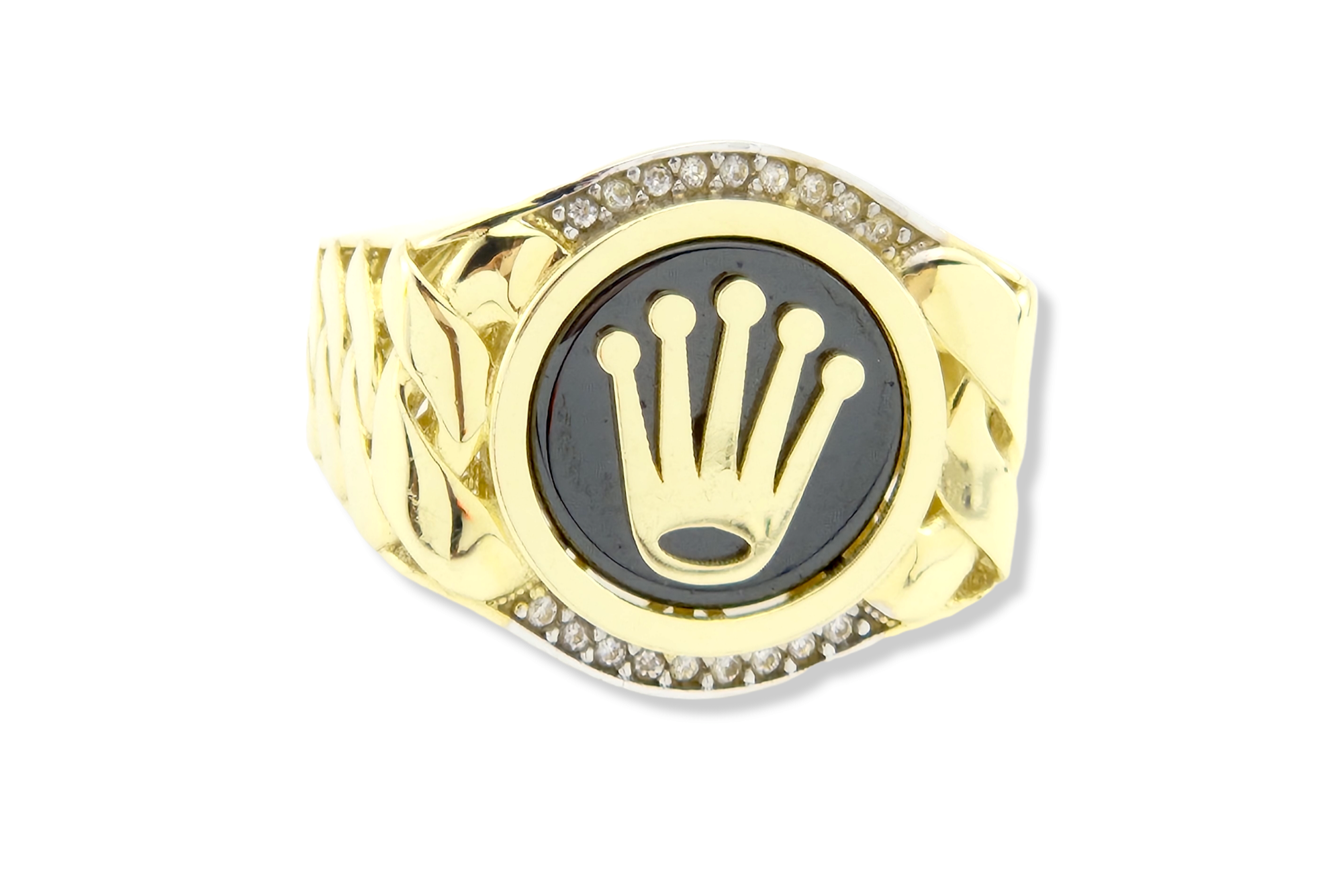 Men's Onix with Crown ring in 14k Yellow Gold