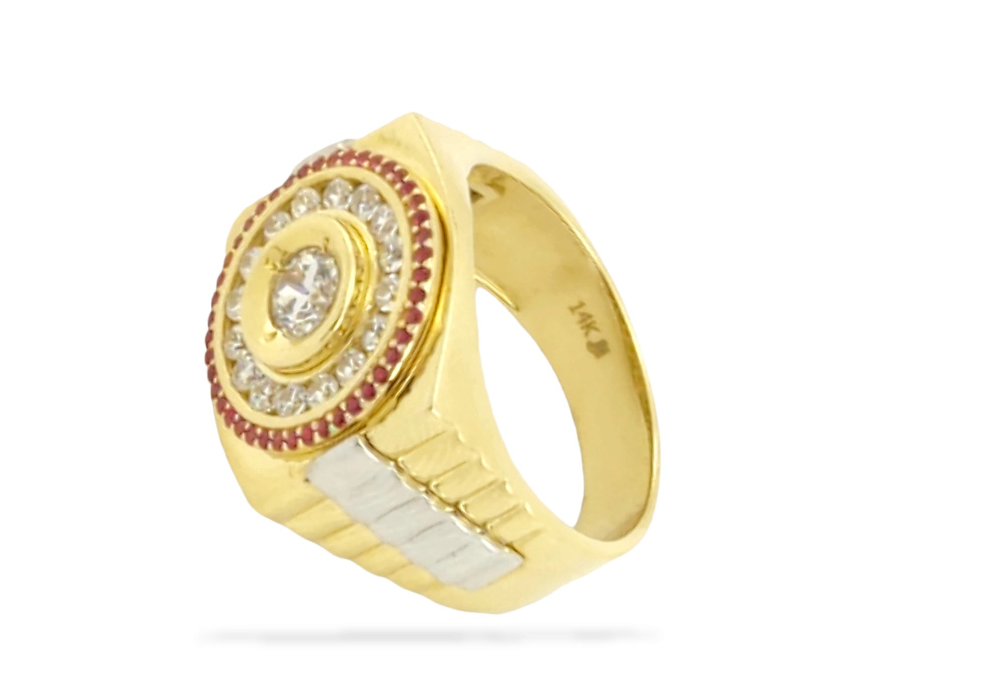 Men's doble frame CZ. Ring in 14k Two-tone Gold