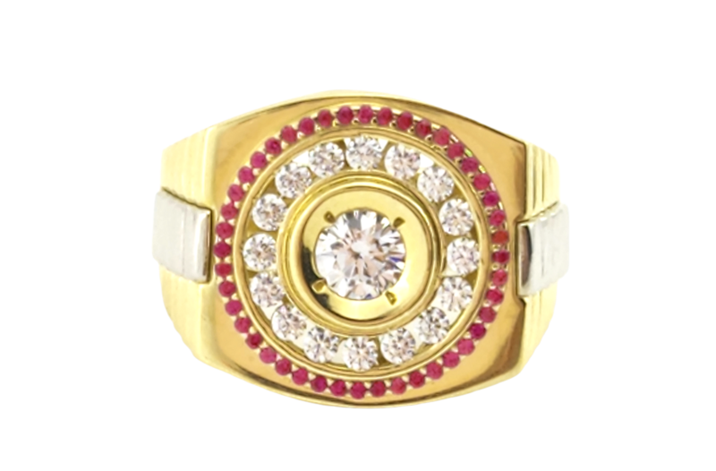 Men's doble frame CZ. Ring in 14k Two-tone Gold