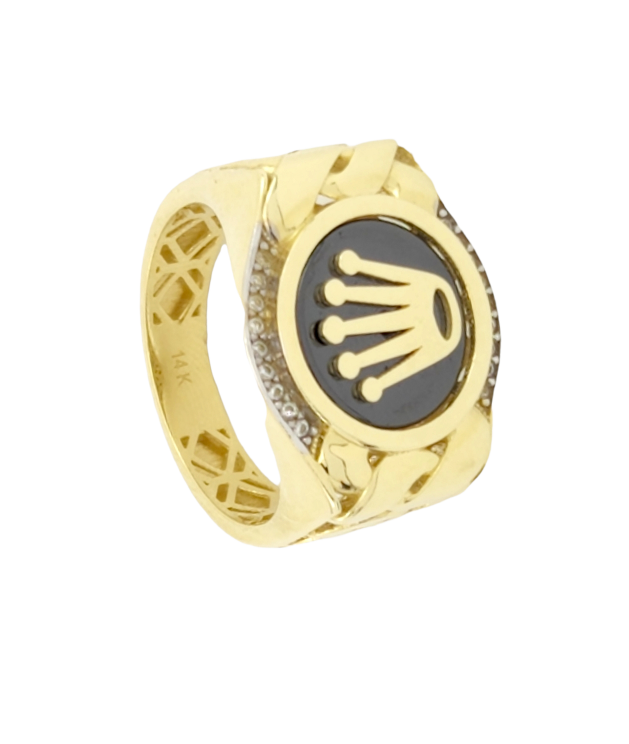 Men's Onix with Crown ring in 14k Yellow Gold