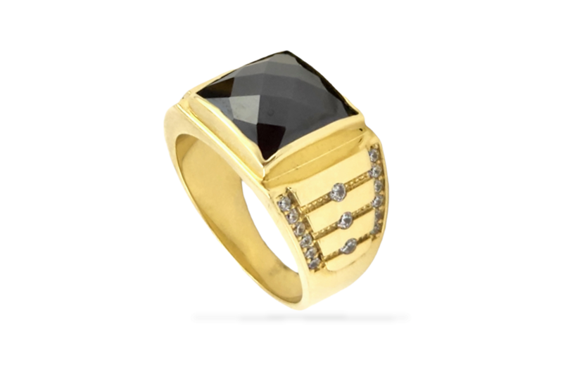 Men's Black CZ. ring in 14k  Yellow Gold