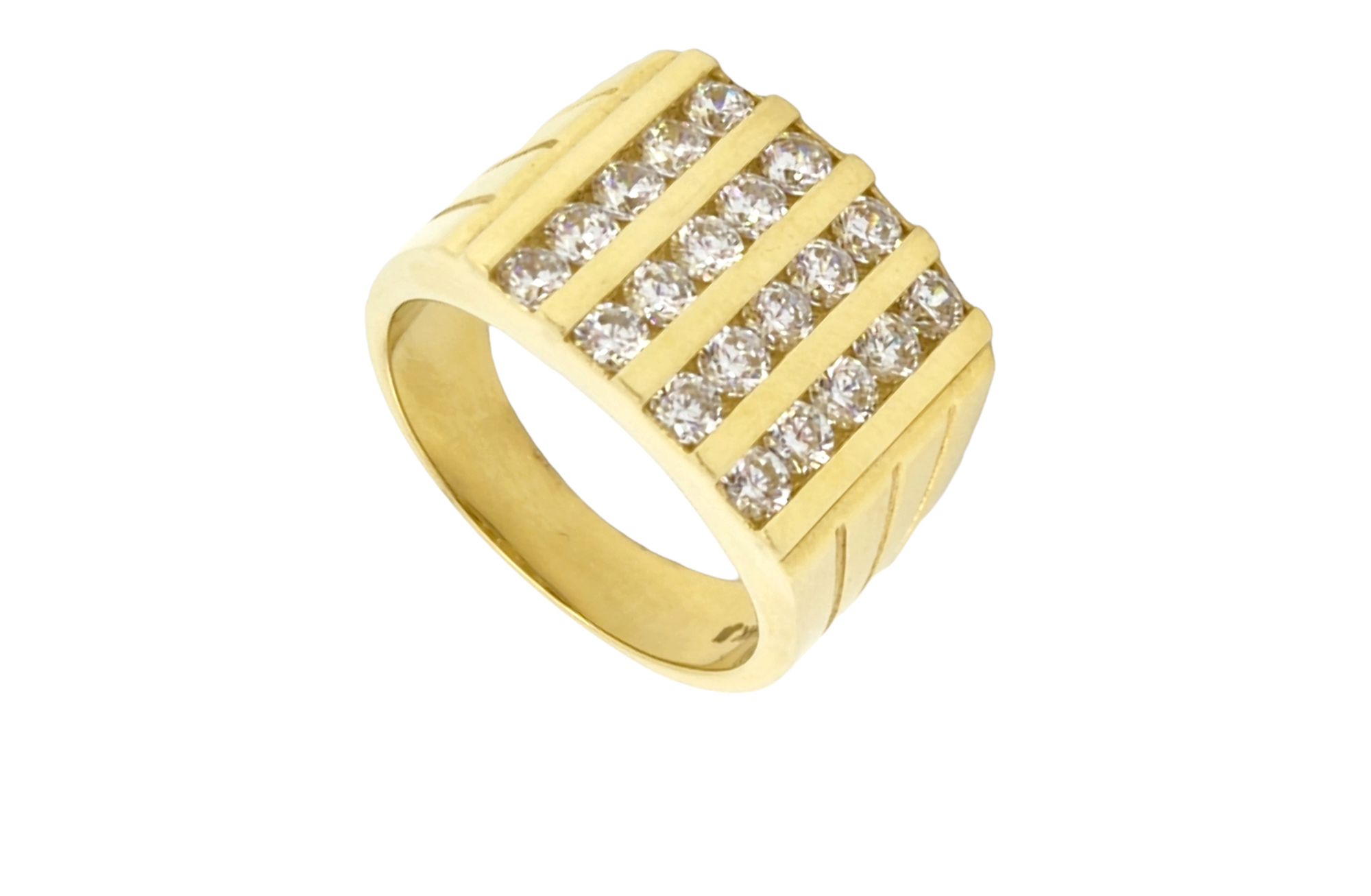 Men's Cubic Zirconia Four-Row 14K Yellow Gold