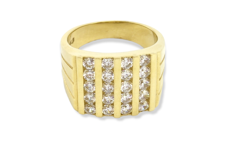 Men's Cubic Zirconia Four-Row  14K Yellow Gold