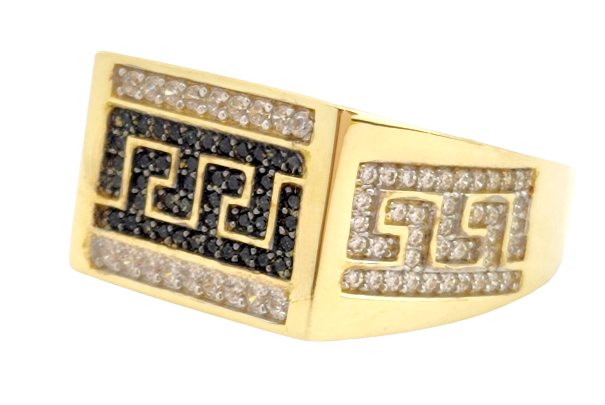 Men's Cubic Zirconia White and Black 14K Yellow Gold