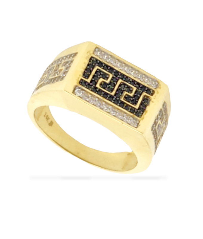 Men's Cubic Zirconia White and Black 14K Yellow Gold