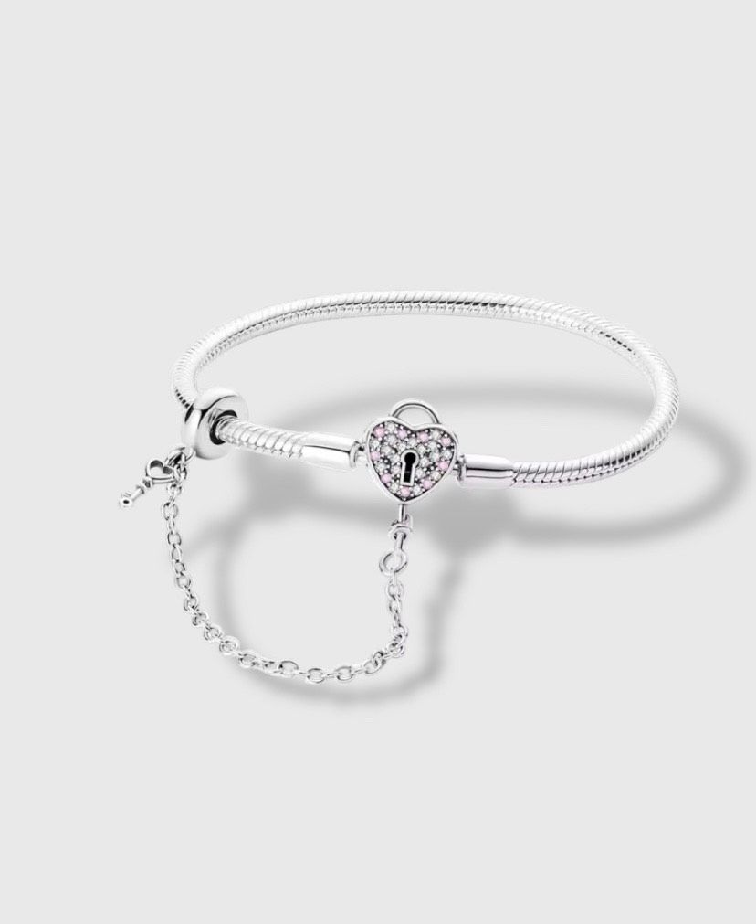 Zilveren bedelarmband Lock and Key