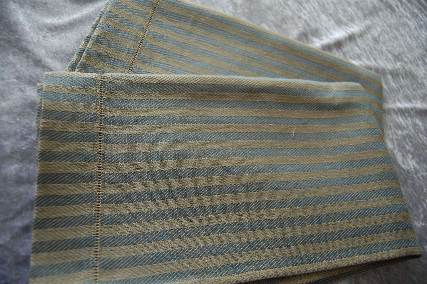 Tischläufer, 100% Leinen, beige/blau gestreift