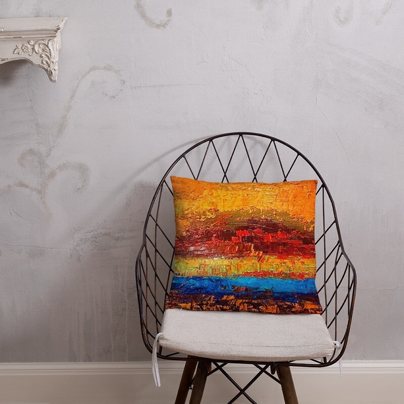 Golden Horizon Abstract Pillow
