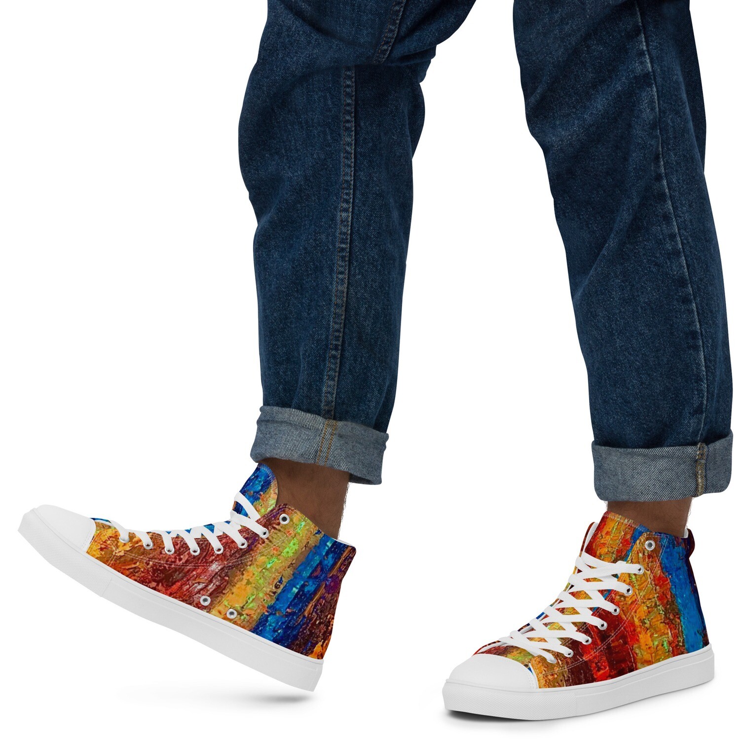 Golden Horizon Abstract Men’s High-Top Canvas Shoes