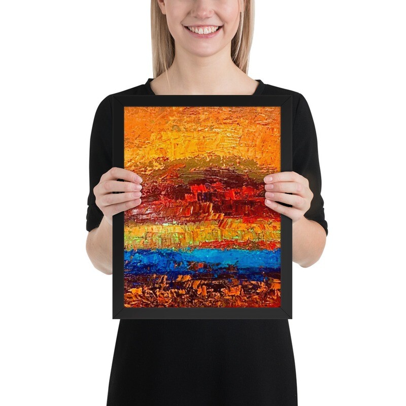 "Golden Horizon" Abstract, Framed Print