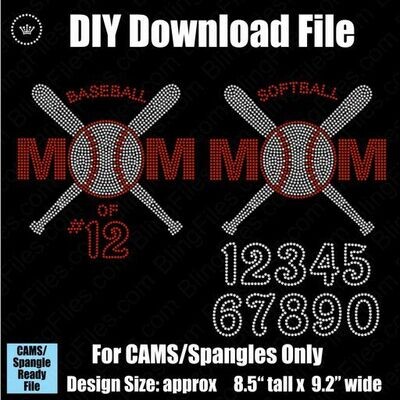 Baseball Mom Crossed Bats with Numbers DSG Download File - CAMS/ProSpangle