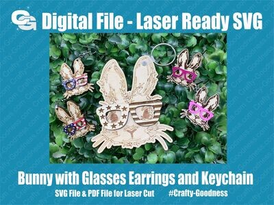 Bunny with Sunglasses Patriotic Earrings & Keychain - SVG Glowforge Cut File Digital Download PDF