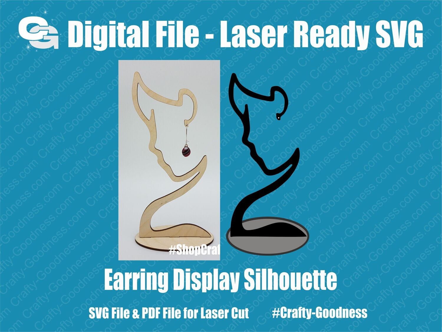 Earring Display Woman Silhouette SVG Glowforge Cut File Digital Download PDF