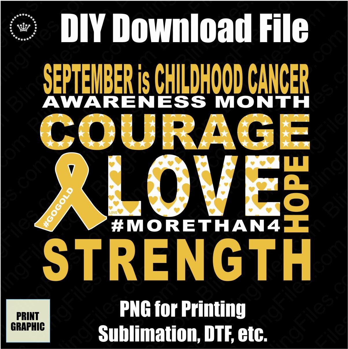 More than Four - Go Gold Childhood Cancer Awareness Graphic PNG for Sublimation, DTF