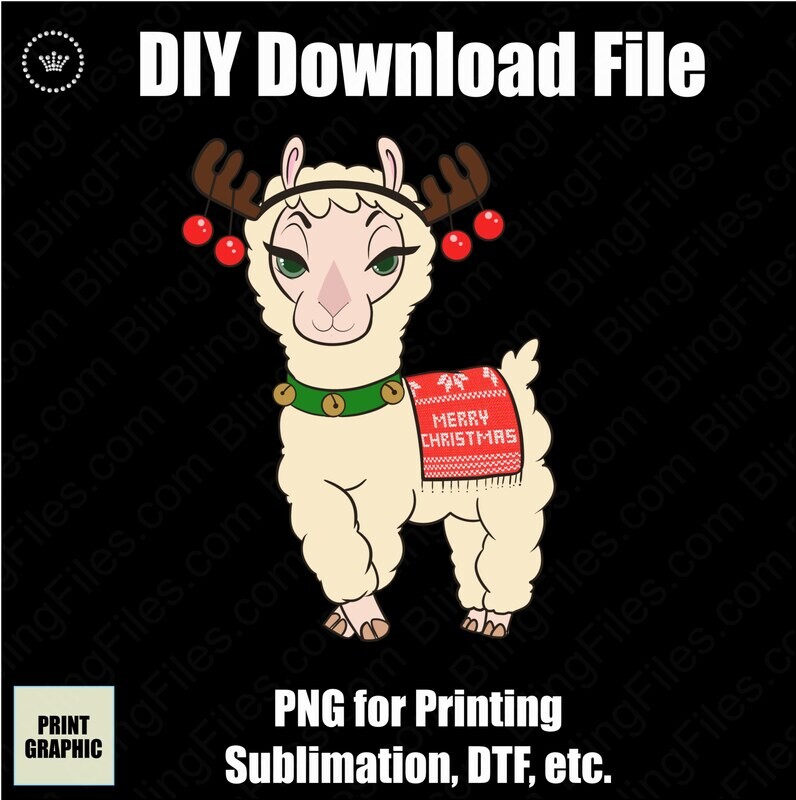 Christmas Llama Graphic PNG for Sublimation, DTF