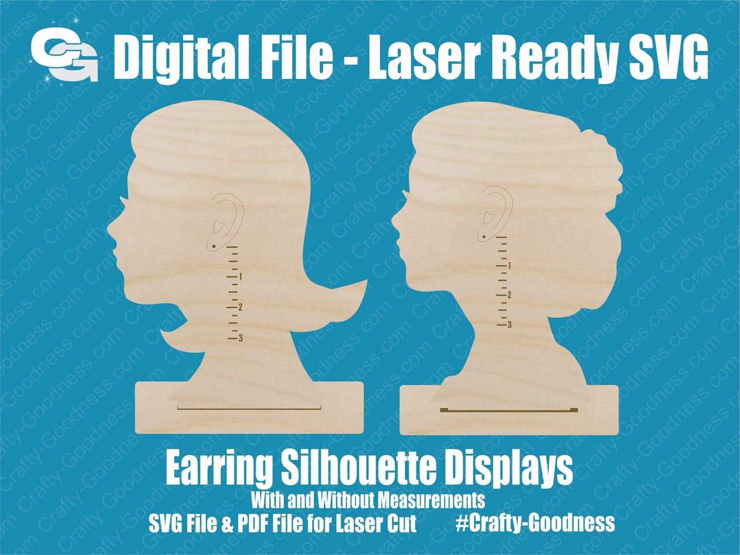 Silhouette Earring Displays Woman Profile Laser Cut File SVG Glowforge Cut File Digital Download PDF