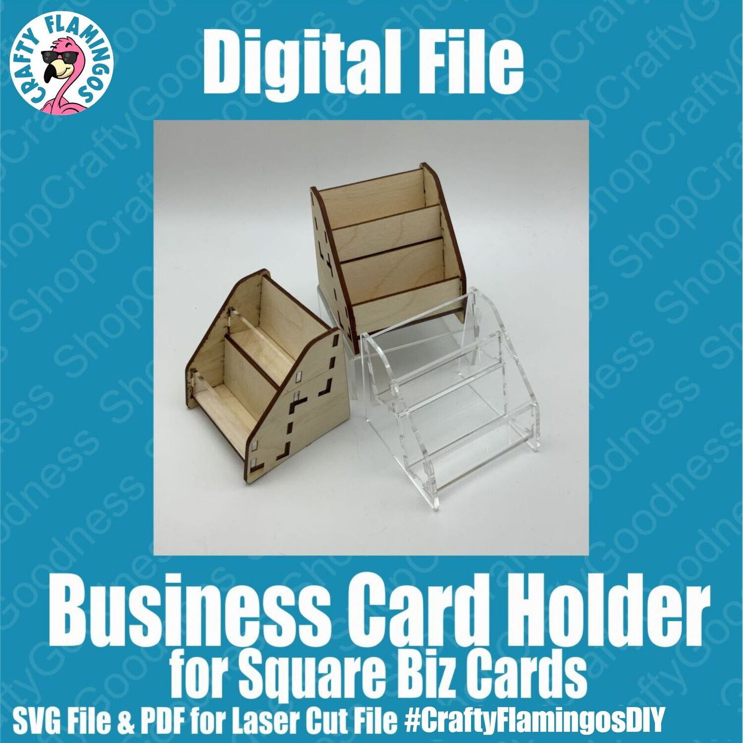 Business Card Holder for SQUARE biz cards - SVG Glowforge Cut File Digital Download PDF
