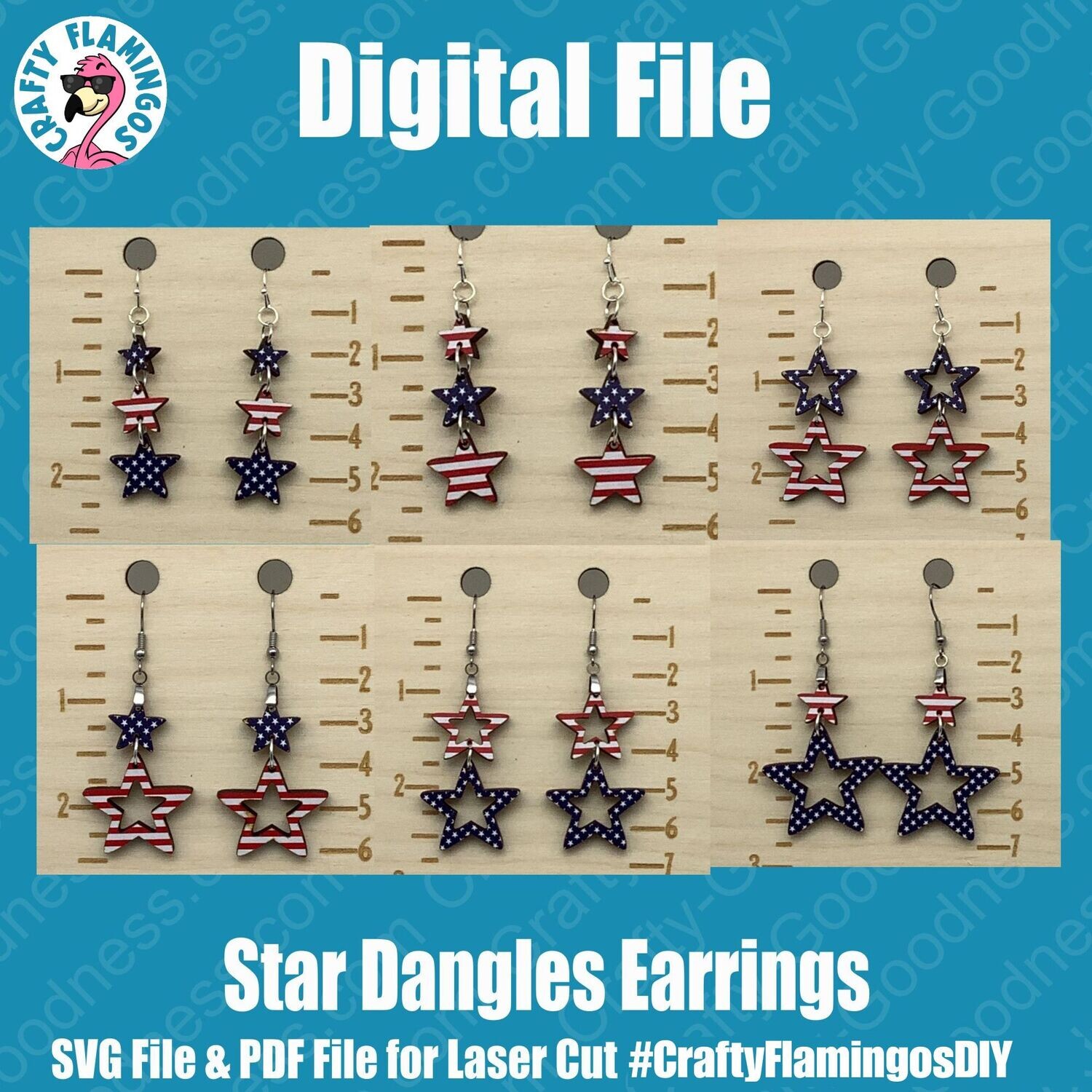 Star Dangles Patriotic Earrings - Nesting, Efficient for Production - SVG Glowforge Cut File Digital Download PDF