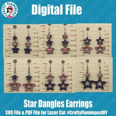 Star Dangles Patriotic Earrings - Nesting, Efficient for Production - SVG Glowforge Cut File Digital Download PDF