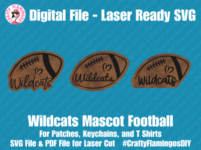 Wildcats Football Patch - 3 styles - Patches, Keychain, & Tees - SVG Laser Glowforge Cut File Digital Download PDF