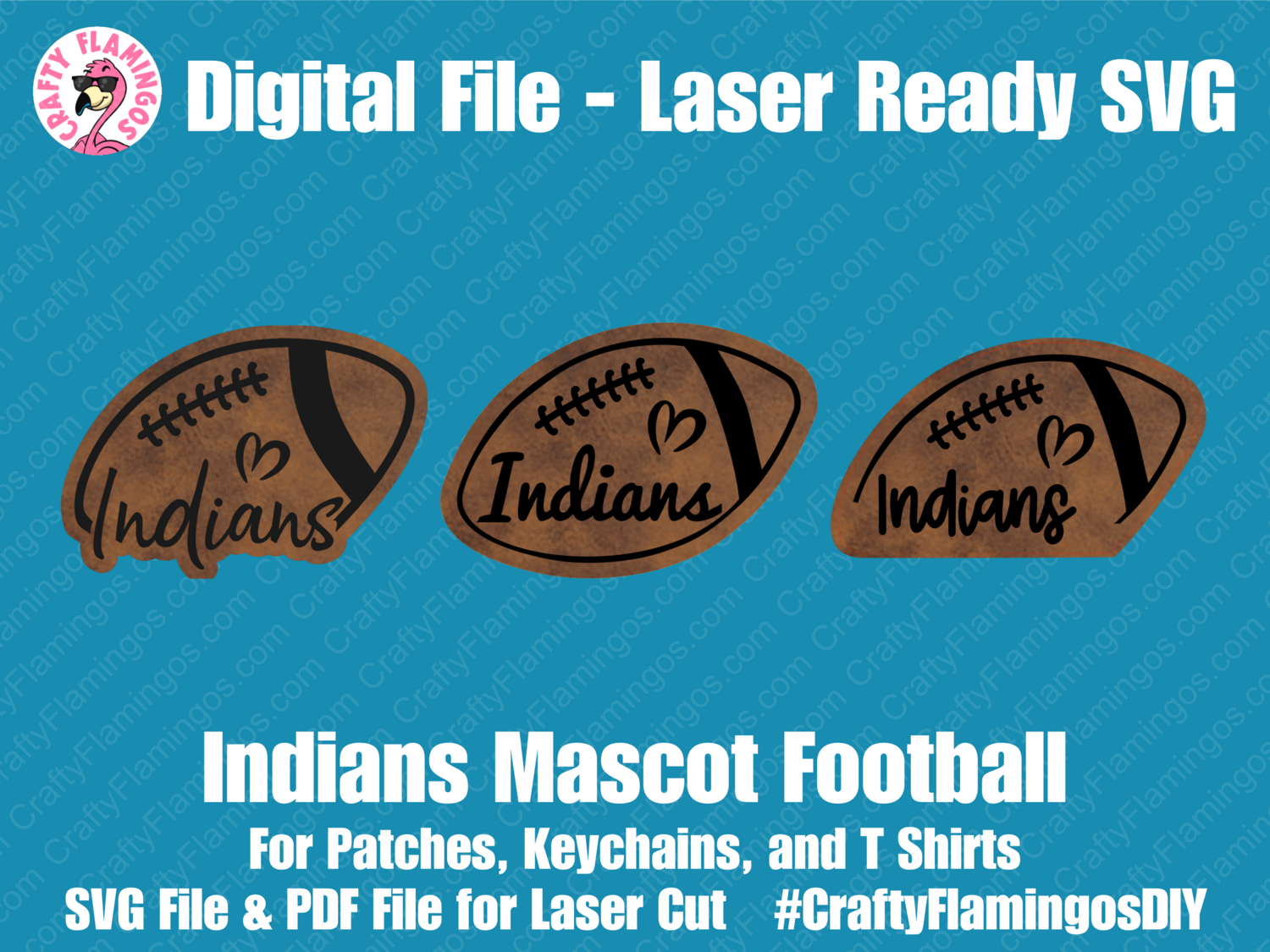Indians Football Patch - 3 styles - Patches, Keychain, & Tees - SVG Laser Glowforge Cut File Digital Download PDF