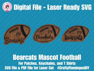 Bearcats Football Patch - 3 styles - Patches, Keychain, & Tees - SVG Laser Glowforge Cut File Digital Download PDF