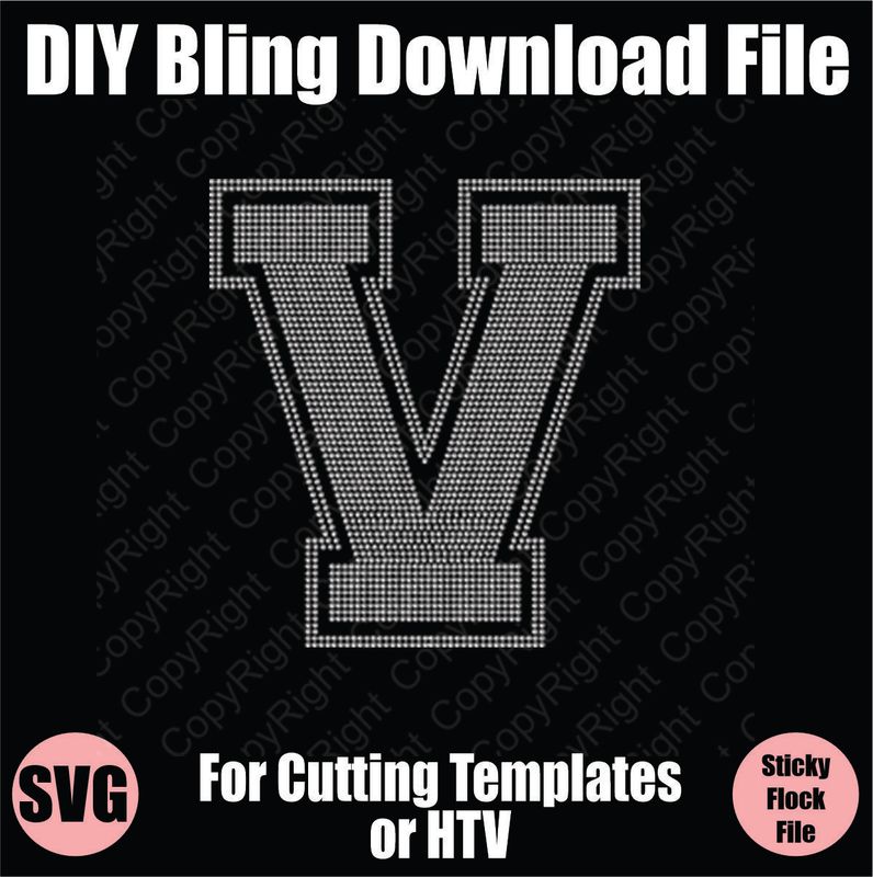 Collegiate V Extra Large Letter Bling SVG Download File - Cutting File for Templates