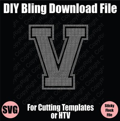 Collegiate V Extra Large Letter Bling SVG Download File - Cutting File for Templates