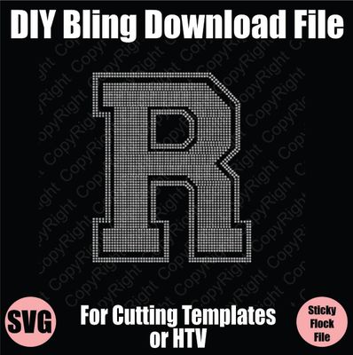 Collegiate R Extra Large Letter Bling SVG Download File - Cutting File for Templates