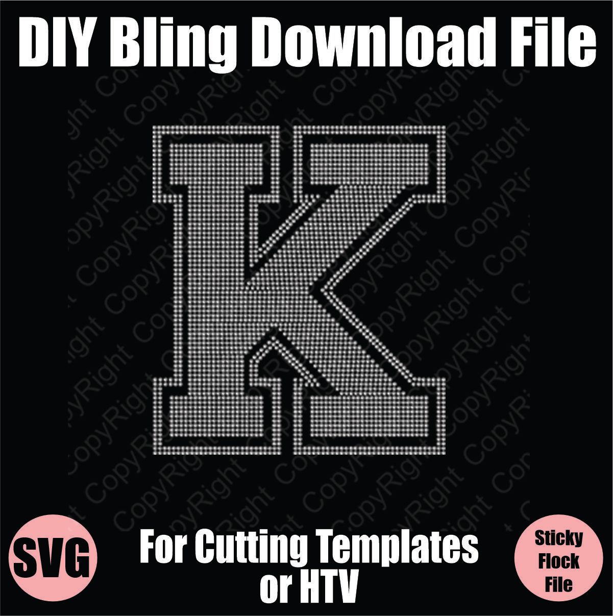 Collegiate K Extra Large Letter Bling SVG Download File - Cutting File for Templates