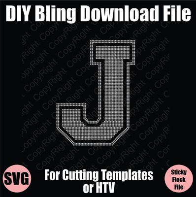 Collegiate J Extra Large Letter Bling SVG Download File - Cutting File for Templates