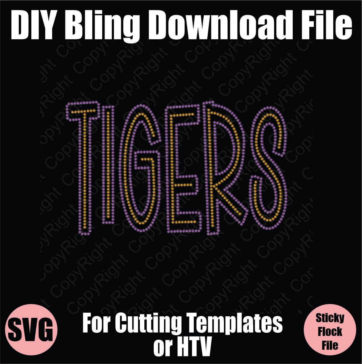 Tigers Tall Mascot Word Bling SVG Download File - Cutting File for Templates