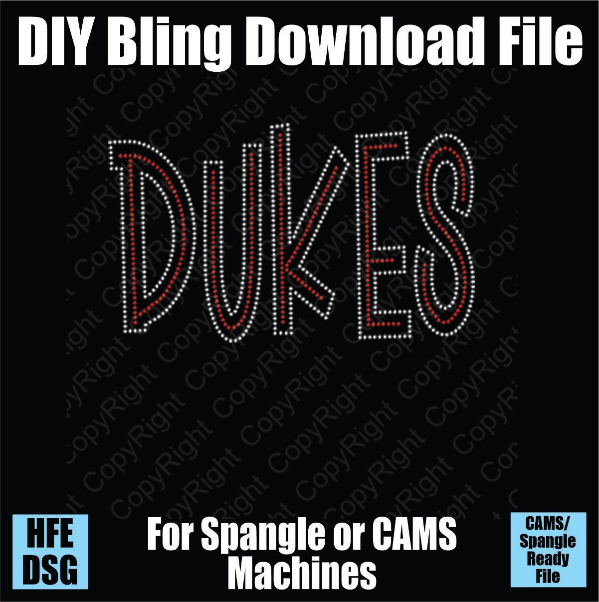 Dukes Tall Mascot Word DSG Download File - DSG for CAMS/ProSpangle/Elite