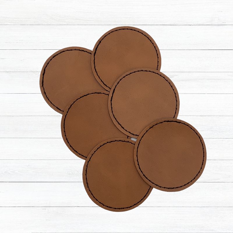 Blank Rawhide 2.5" ROUND Leatherette Stitched Patches with Adhesive